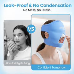 Uso manos libres con NEWGO para reducir las bolsas y la fatiga facial.