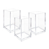 Newkita clear acrylic cosmetic pencil holder with three cups for easy visibility and organization.