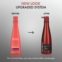 Aplicación del acondicionador Nexxus Amino Bond sobre cabello mojado repara la fibra.