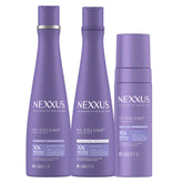 Nexxus HY-VOLUME shampoo bottle showing weightless lift for flat hair
