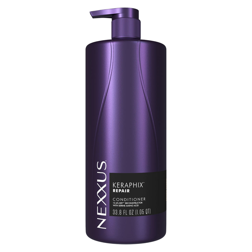 Nexxus Keraphix conditioner bottle front highlights damage repair benefits for hair