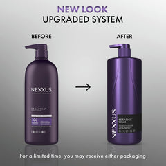 Nexxus Keraphix conditioner label closeup shows ingredients and bond restoration for smoother hair