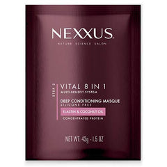 Nexxus Vitall 8-In-1 Masque bottle with creamy, nourishing hair care.