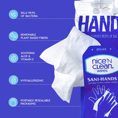 Hypoallergenic wipes shown for quick hand cleanups.