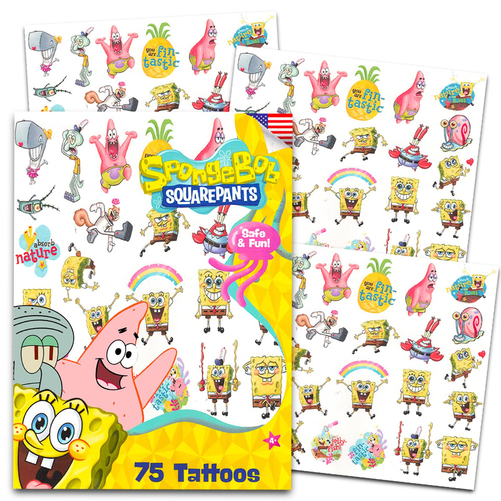 Tatuajes temporales de Nickelodeon Spongebob en hoja 1, ideales para fiestas infantiles