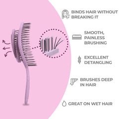 Ninabella detangle brush ergonomic handle shown for comfortable brushing.