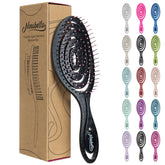 Ninabella Spiral Hairbrush closeup in black-pink, ideal for gentle detangling on wet or dry hair.