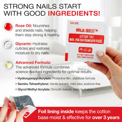 Ninja Quest pre-soaked pads for quick gel polish removal with less effort.