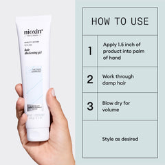 NIOXIN Density Defend gel distributing for defined hair texture.