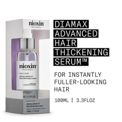 Nioxin Diamax Advanced label detail highlighting caffeine, panthenol, niacinamide for scalp vitality
