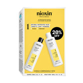 Nioxin Duo Kit System 1 shampoo bottle for gentle scalp cleansing and prep.