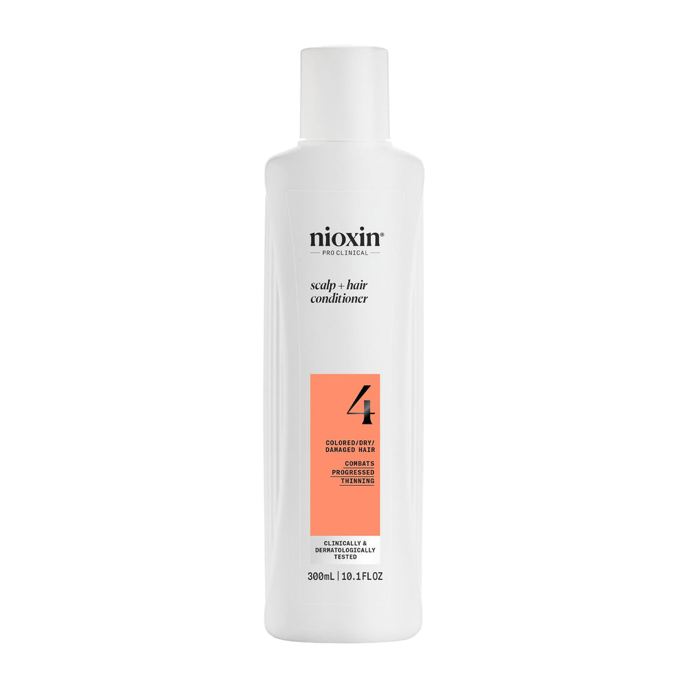 Nioxin System 4 conditioner bottle front view for thicker, fuller-looking hair.