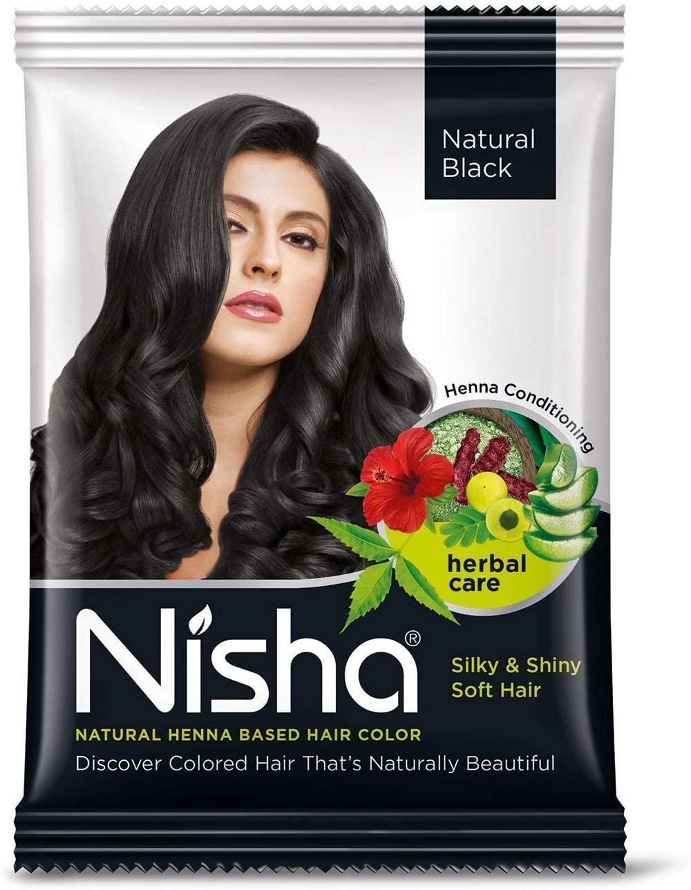 Nisha Natural Henna-Based Hair Color Natural Black 10 sachets for at-home color