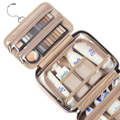 NISHEL travel toiletry bag elastic pockets maximize storage for brushes, bottles, and essentials.