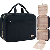 NISHEL travel toiletry bag shown hanging for convenient bathroom access