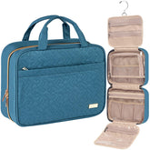 NISHEL lake-blue travel toiletry bag hanging for easy access.