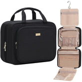 NISHEL travel toiletry bag open shows spacious compartments for cosmetics and skincare.