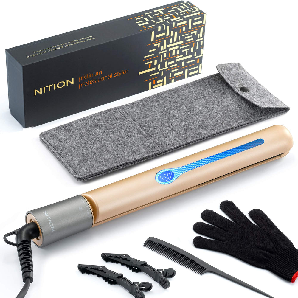 NITION ceramic tourmaline iron front view for quick, smooth styling.