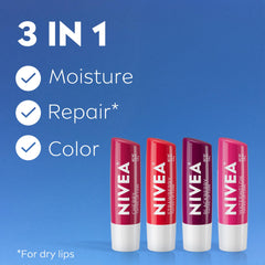 Bálsamo labial NIVEA mora: color natural y hidratación reconfortante.