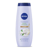 NIVEA Basil White Tea Body Wash bottle front shows a refreshing scent and moisturizing formula.