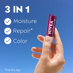 NIVEA Blackberry Lip Care twist-up stick ready for quick lip color and hydration.