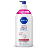 NIVEA Intense Healing, botella de crema corporal, alivio para piel seca.