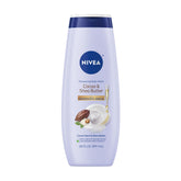 NIVEA gel-de-ducha en botella con cacao y manteca para hidratar la piel.