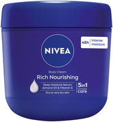 NIVEA crema corporal nutritiva con aceite de almendra en frasco, hidratación profunda.