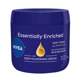 NIVEA crema cuerpo enriquecida para piel seca, frasco; hidratación profunda.