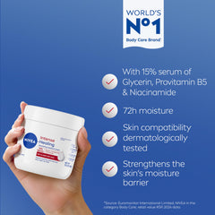 Aplicación rápida de la crema NIVEA en brazos y piernas para hidratación diaria.