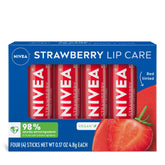 Bálsamo labial NIVEA Cuidado Labios Fresa Stick; hidratación suave y color natural.