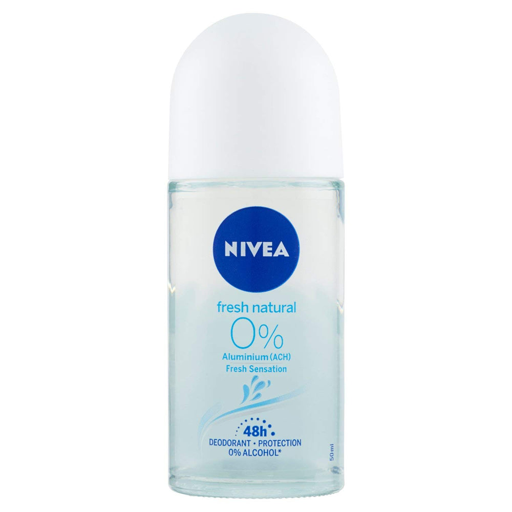 NIVEA desodorante rodillo Fresco Natural sin aluminio para piel sensible y uso diario.