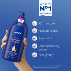 NIVEA Esencialmente Enriquecida, ácido hialurónico ayuda a mantener la humedad de la piel.