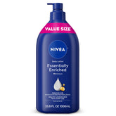 NIVEA Esencialmente Enriquecida, bote-pompa, hidratación prolongada para piel seca.