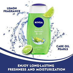 NIVEA Lemon and Oil Shower Gel foam close-up highlighting citrus aroma.