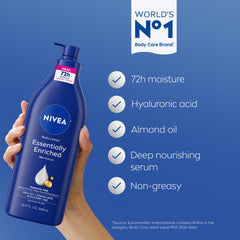 NIVEA loción enriquecida con ácido hialurónico para piel más suave.