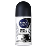 NIVEA MEN 48h Invisible Roll-On bottle shows clear formula reducing residue on fabrics
