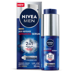 NIVEA MEN Age Defense Serum: botella visible con hidratación diaria.