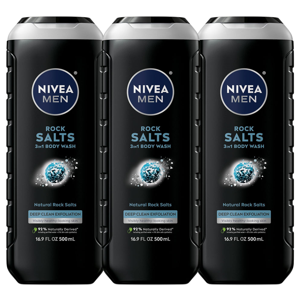 NIVEA MEN Deep Clean Rock Salts bottle front for deep cleansing without drying.