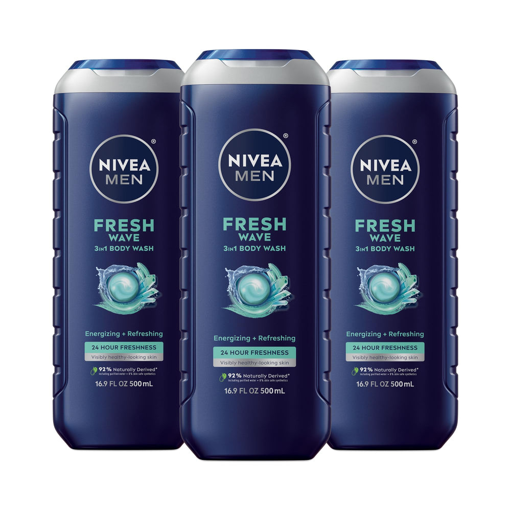 NIVEA MEN Fresh Wave: botella Mentol vista frontal para una ducha refrescante.