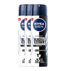 NIVEA Men Invisible spray protects black and white fabrics with a clean, quick-dry formula.