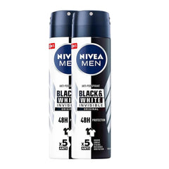 NIVEA Men Invisible para Negro y Blanco Original, desodorante en aerosol 150 ml, protege la ropa.