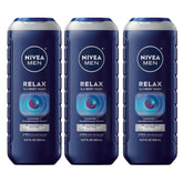 NIVEA MEN Relax bottle with lavender-sandalwood scent for a calming shower