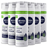 NIVEA MEN Sensitive Shave Foam bottle poured to form a rich lather for sensitive skin.