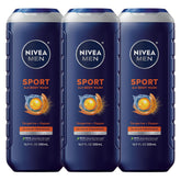 NIVEA MEN Sport Body Wash: bote visible, limpieza rápida para cuerpo, rostro y cabello.