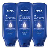 NIVEA Nourishing In Shower Lotion 3-pack bottle front for easy daily moisture
