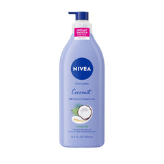 NIVEA Oil Infused Lotion coconut Monoi oil bottle signals long lasting hydration