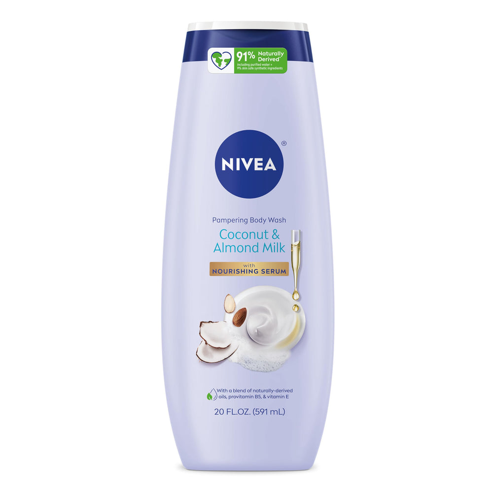 NIVEA Pampering body wash bottle top view for easy daily cleansing.