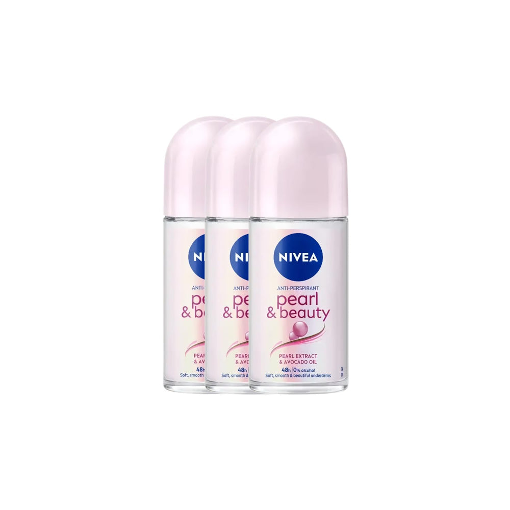 NIVEA Pearl & Beauty Roll-On, botella de 50 ml, frescura duradera para la piel.