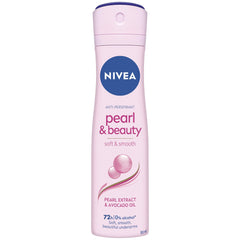 NIVEA Pearl Beauty Spray bottle front view showing sleek design and protection.